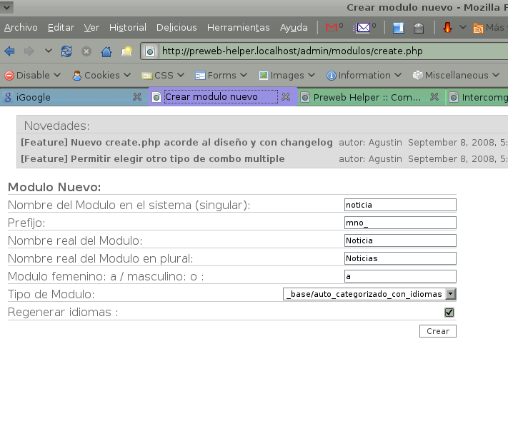 Creando un nuevo modulo